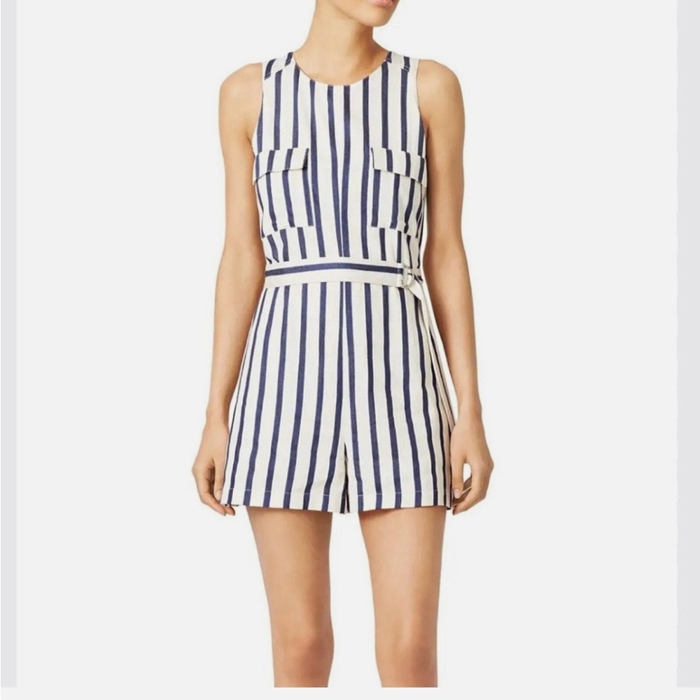 Astr Navy and Cream Striped Romper